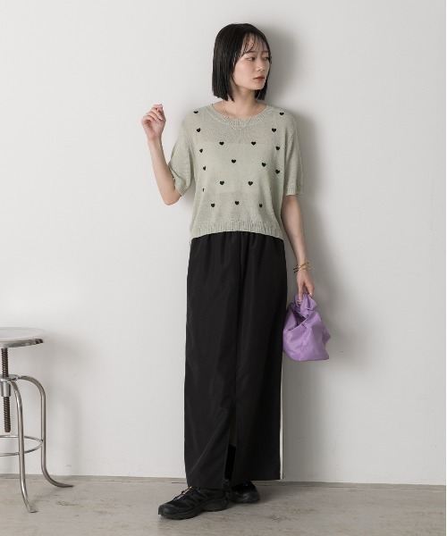 ad thie(アドティエ)の「ハート柄 サマーニットプルオーバー(Tシャツ/カットソー・レディース・モスグリーン/ピンク/オフホワイト・FREE)」の11枚目の写真