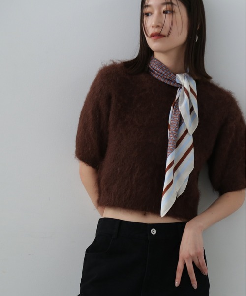 N.（N. Natural Beauty Basic）（エヌエヌナチュラルビューティーベーシック）の「◆起毛半袖ニット（ニット/セーター・レディース・ピンク/オフホワイト/チョコ・MEDIUM）」の3枚目の写真