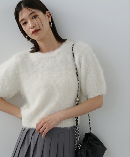 N.（N. Natural Beauty Basic）（エヌエヌナチュラルビューティーベーシック）の「◆起毛半袖ニット（ニット/セーター・レディース・ピンク/オフホワイト/チョコ・MEDIUM）」の2枚目の写真