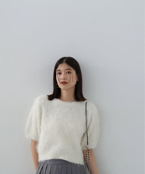 N.（N. Natural Beauty Basic）（エヌエヌナチュラルビューティーベーシック）の「◆起毛半袖ニット（ニット/セーター・レディース・ピンク/オフホワイト/チョコ・MEDIUM）」の5枚目の写真