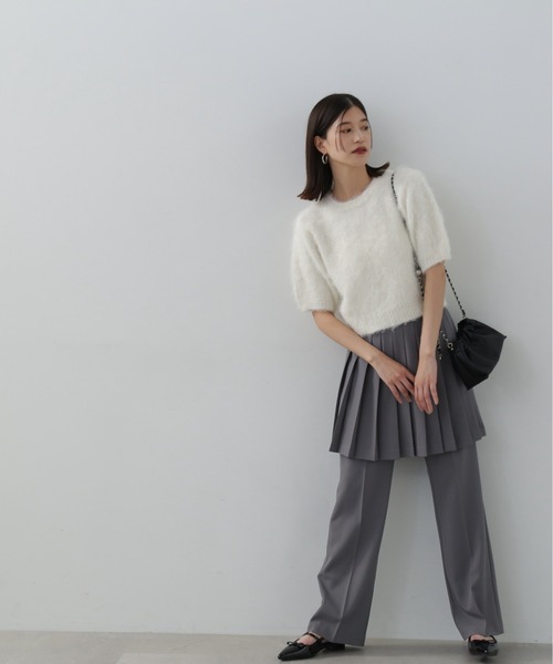 N.（N. Natural Beauty Basic）（エヌエヌナチュラルビューティーベーシック）の「◆起毛半袖ニット（ニット/セーター・レディース・ピンク/オフホワイト/チョコ・MEDIUM）」の7枚目の写真