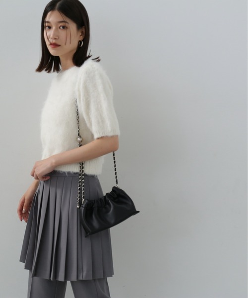 N.（N. Natural Beauty Basic）（エヌエヌナチュラルビューティーベーシック）の「◆起毛半袖ニット（ニット/セーター・レディース・ピンク/オフホワイト/チョコ・MEDIUM）」の10枚目の写真