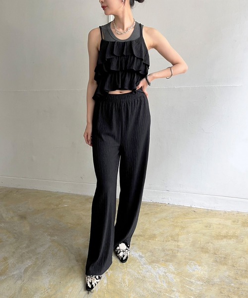 Jewelobe(ジュエローブ)の「ティアードフリルビスチェ×リラックスストレートパンツセットアップ(セットアップ・レディース・イエロー/グレー/ブラック/アイボリー・FREE)」の19枚目の写真