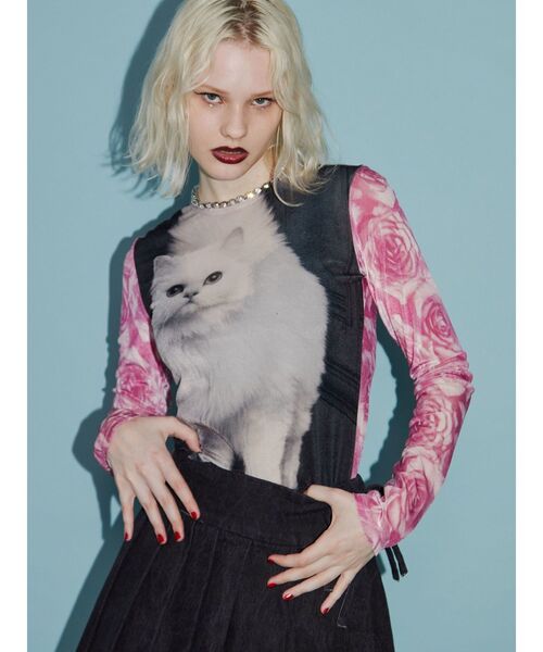 jouetie（ジュエティ）の「ベロアキャットプリントトップス（Tシャツ/カットソー・レディース・ブラック/ブルー・MEDIUM）」の12枚目の写真