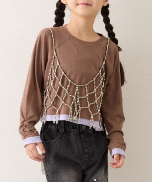 CIAOPANIC TYPY(チャオパニックティピー)の「■【KIDS】シアーレイヤードTEE(Tシャツ/カットソー・キッズ・ネイビー/ブラウン/オフホワイト・XX-LARGE/X-LARGE/LARGE/MEDIUM/SMALL)」の4枚目の写真