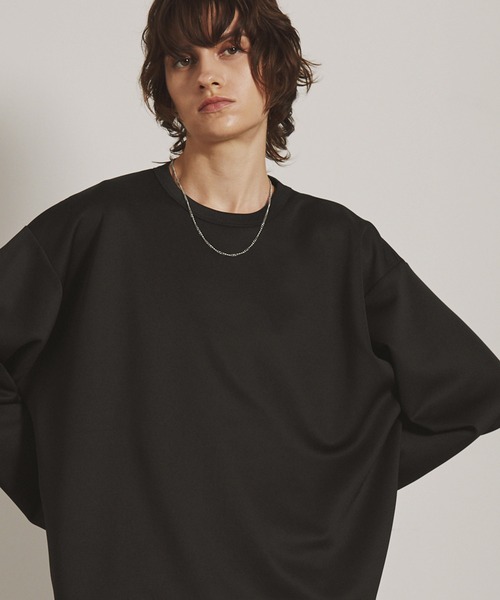 EMMA CLOTHES(エマクローズ)の「スムースダンボール オーバーサイズ サイドスリットカットソー(Tシャツ/カットソー・メンズ・ダークネイビー/ブラック/オフホワイト/チャコール/ライトグレー・S/L/M)」の1枚目の写真