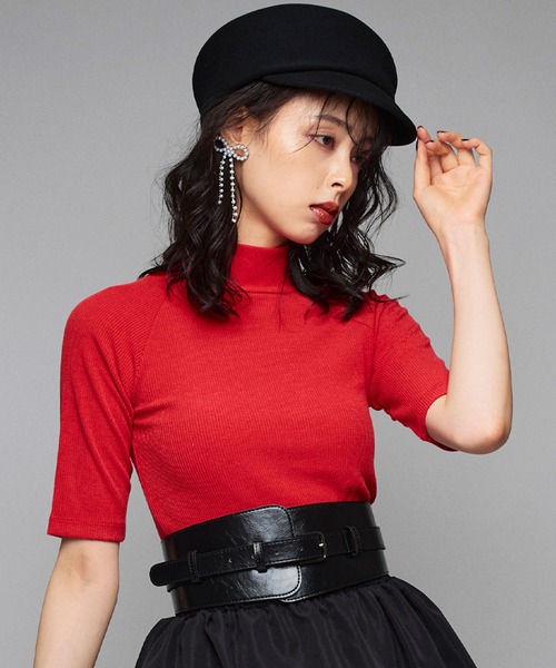 Narcissus（ナルシス）の「ハイネックシンプルトップス　半袖（Tシャツ/カットソー・レディース・ピンク/ブラック/レッド・FREE）」の3枚目の写真