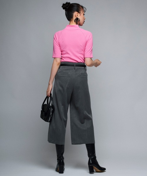 Narcissus（ナルシス）の「ハイネックシンプルトップス　半袖（Tシャツ/カットソー・レディース・ピンク/ブラック/レッド・FREE）」の8枚目の写真