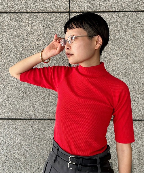 Narcissus（ナルシス）の「ハイネックシンプルトップス　半袖（Tシャツ/カットソー・レディース・ピンク/ブラック/レッド・FREE）」の22枚目の写真