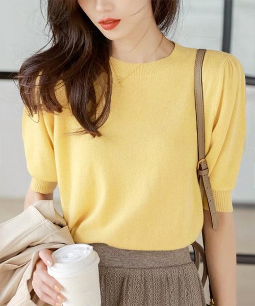 Miniministore(ミニミニストア)の「サマーニット パフスリーブ プルオーバー(ニット/セーター・レディース・イエロー/コーラルピンク/ライトブルー・FREE)」の3枚目の写真