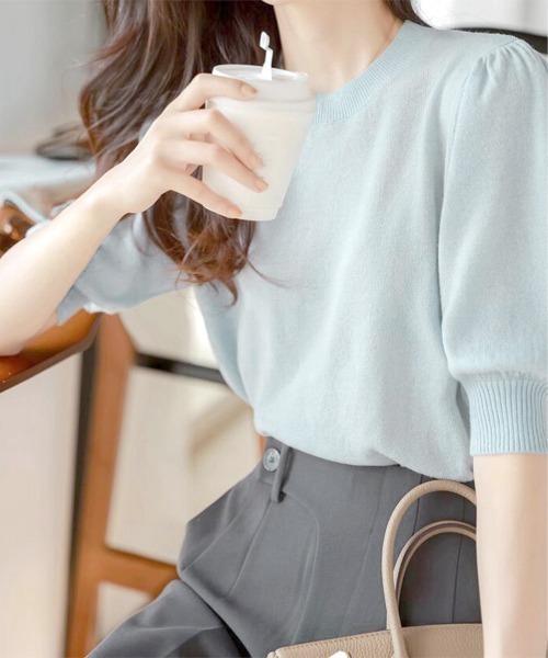 Miniministore(ミニミニストア)の「サマーニット パフスリーブ プルオーバー(ニット/セーター・レディース・イエロー/コーラルピンク/ライトブルー・FREE)」の4枚目の写真