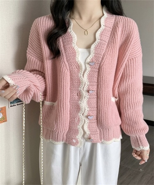 FREE STYLISTS(フリー スタイリスト)の「配色ラインニットカーディガン(カーディガン/ボレロ・レディース・ホワイト/ピンク/ライトブルー/ライトグリーン/カーキオリーブ/ライトオレンジ系・FREE)」の5枚目の写真