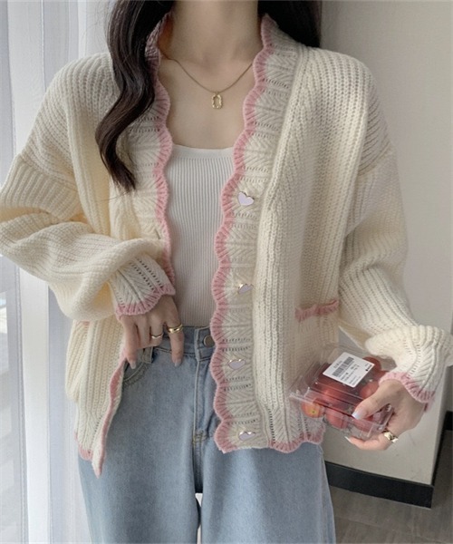 FREE STYLISTS(フリー スタイリスト)の「配色ラインニットカーディガン(カーディガン/ボレロ・レディース・ホワイト/ピンク/ライトブルー/ライトグリーン/カーキオリーブ/ライトオレンジ系・FREE)」の16枚目の写真