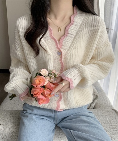 FREE STYLISTS(フリー スタイリスト)の「配色ラインニットカーディガン(カーディガン/ボレロ・レディース・ホワイト/ピンク/ライトブルー/ライトグリーン/カーキオリーブ/ライトオレンジ系・FREE)」の17枚目の写真