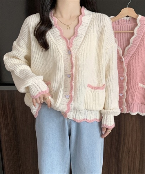 FREE STYLISTS(フリー スタイリスト)の「配色ラインニットカーディガン(カーディガン/ボレロ・レディース・ホワイト/ピンク/ライトブルー/ライトグリーン/カーキオリーブ/ライトオレンジ系・FREE)」の18枚目の写真