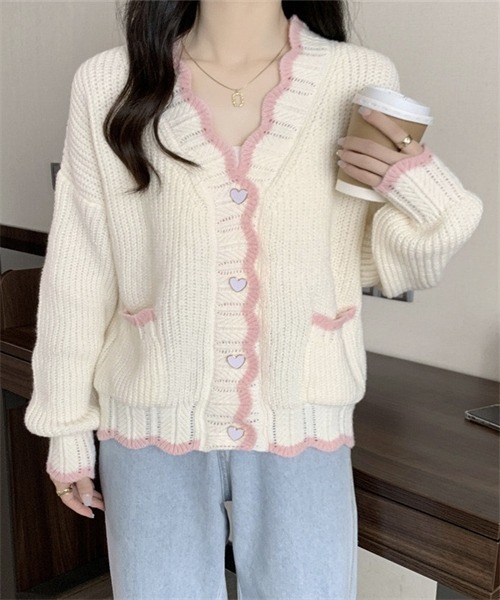 FREE STYLISTS(フリー スタイリスト)の「配色ラインニットカーディガン(カーディガン/ボレロ・レディース・ホワイト/ピンク/ライトブルー/ライトグリーン/カーキオリーブ/ライトオレンジ系・FREE)」の9枚目の写真
