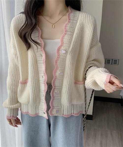 FREE STYLISTS(フリー スタイリスト)の「配色ラインニットカーディガン(カーディガン/ボレロ・レディース・ホワイト/ピンク/ライトブルー/ライトグリーン/カーキオリーブ/ライトオレンジ系・FREE)」の15枚目の写真