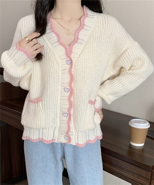 FREE STYLISTS(フリー スタイリスト)の「配色ラインニットカーディガン(カーディガン/ボレロ・レディース・ホワイト/ピンク/ライトブルー/ライトグリーン/カーキオリーブ/ライトオレンジ系・FREE)」の8枚目の写真