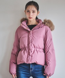 ダウンジャケット/コート（ピンク/桃色系・フードあり）ファッション