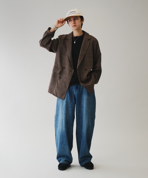 Adoon plain（アドーンプレーン）の「ダブルブレストタックチェックジャケット（テーラードジャケット・メンズ・グレー系/ブラウン系・MEDIUM/LARGE）」の14枚目の写真