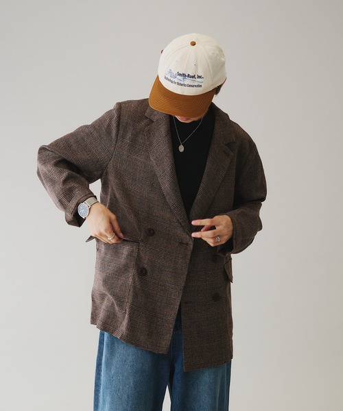 Adoon plain（アドーンプレーン）の「ダブルブレストタックチェックジャケット（テーラードジャケット・メンズ・グレー系/ブラウン系・MEDIUM/LARGE）」の8枚目の写真