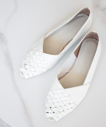 ALM. ホワイト オープントゥ カットアウトパンプス 8cmヒールオープントゥミュール [I1546] - レディース