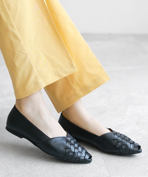 セール】オープントゥ メッシュ編み込みパンプス【日本製