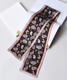 CALIFORNIA OUTFITTERS | 3-9B39 リボンスカーフ 長方形型 縦長 細サイズ レトロ ヴィンテージ風 プリント 総柄 シルクタッチ(バンダナ/スカーフ)