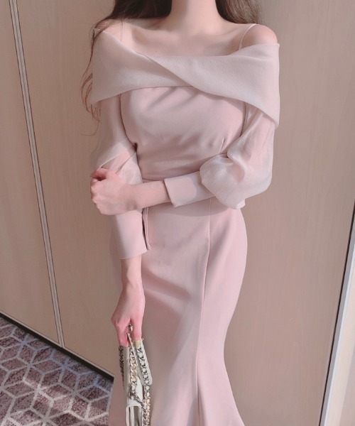 YUGA_YGMC オフショルダー シアーアーム ドレスワンピース（ドレス）｜FREE STYLISTS（フリー スタイリスト）