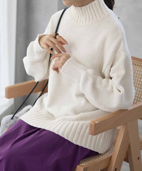 HusHusH（ハッシュアッシュ）の「HusHusH モールハイネックニットプルオーバー（ニット/セーター・レディース・ネイビー/サックスブルー/オフホワイト・M/L）」の2枚目の写真