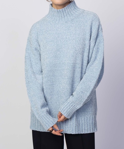 HusHusH（ハッシュアッシュ）の「HusHusH モールハイネックニットプルオーバー（ニット/セーター・レディース・ネイビー/サックスブルー/オフホワイト・M/L）」の7枚目の写真