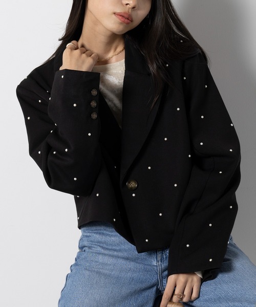 MAISON BREEZE（メゾンブリーズ）の「【MAISON BREEZE】T/R/Puツイル パール付きテーラードジャケット XNN（テーラードジャケット・レディース・ブラック/チャコールグレー・FREE）」の12枚目の写真