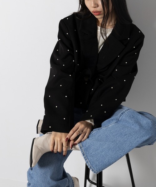 MAISON BREEZE（メゾンブリーズ）の「【MAISON BREEZE】T/R/Puツイル パール付きテーラードジャケット XNN（テーラードジャケット・レディース・ブラック/チャコールグレー・FREE）」の13枚目の写真