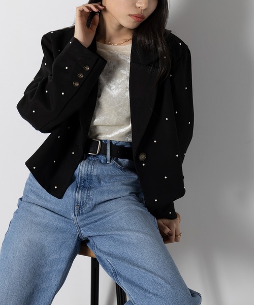 MAISON BREEZE（メゾンブリーズ）の「【MAISON BREEZE】T/R/Puツイル パール付きテーラードジャケット XNN（テーラードジャケット・レディース・ブラック/チャコールグレー・FREE）」の10枚目の写真