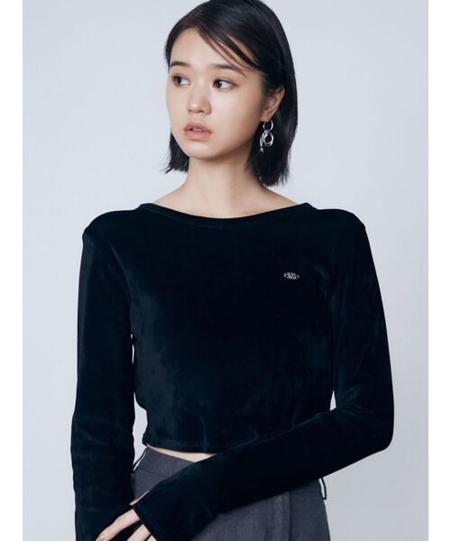 EMODA(エモダ)の「シアーベロアプレートトップス(Tシャツ/カットソー・レディース・グレー/ブルー/ブラック・FREE)」の4枚目の写真