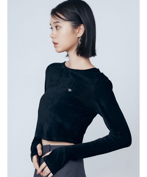 EMODA(エモダ)の「シアーベロアプレートトップス(Tシャツ/カットソー・レディース・グレー/ブルー/ブラック・FREE)」の6枚目の写真