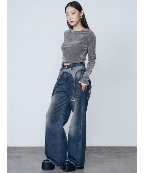 EMODA(エモダ)の「シアーベロアプレートトップス(Tシャツ/カットソー・レディース・グレー/ブルー/ブラック・FREE)」の10枚目の写真