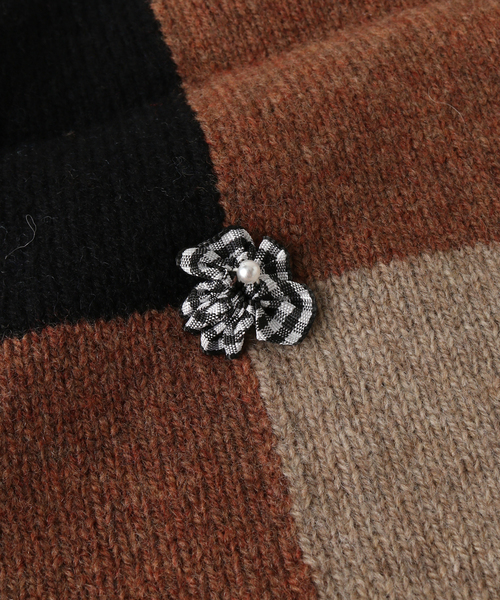 JOURNAL STANDARD（ジャーナルスタンダード）の「【YANYAN/ヤンヤン】CHECKD RIBBON HOOD（ニットキャップ/ビーニー・レディース・ブラウン・FREE）」の5枚目の写真