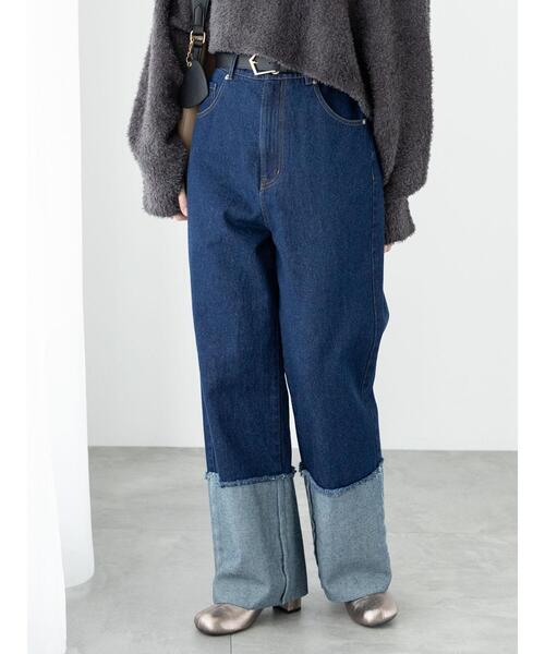 Te chichi TERRASSE（テチチテラス）の「◎ロールアップカットオフデニムパンツ（その他パンツ・レディース・ブルー/ネイビー・L/M）」の2枚目の写真