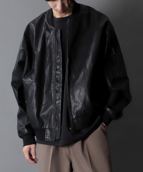SITRY（シトリー）の「Synthetic Leather MA-1/オーバーサイズ シンセティックレザー ヴィンテージライク MA-1 ボマージャケット フライトジャケット ブルゾン（MA-1・メンズ・ブラック系その他/ブラウン系その他/ブラック・M/L/XL）」の21枚目の写真