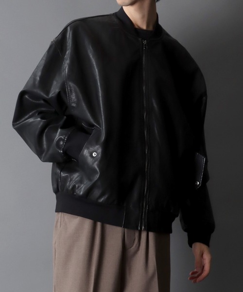 リアルレザー ヴィンテージ フライトジャケット 本革 ブラック Mサイズ セール】Synthetic Leather MA-1/オーバーサイズ シンセティック