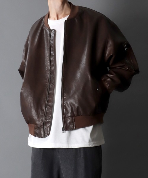 セール】Synthetic Leather MA-1/オーバーサイズ シンセティックレザー