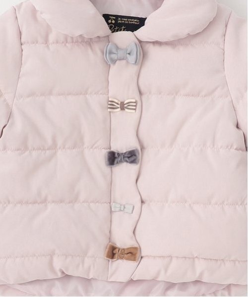 【新品】petit main 中綿リボンジャケット　ブルゾン　ピンク　100 セール 抗ウィルス フロントリボン中綿ジャケット （レザーブルゾン