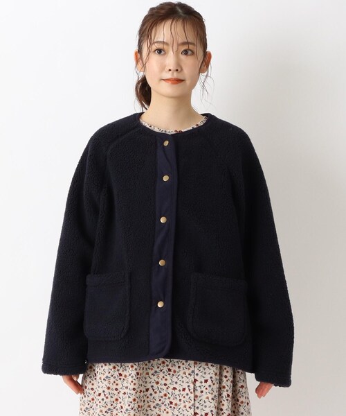 one'sterrace(ワンズテラス)の「ボア無地ショート丈 ブルゾン(ブルゾン・レディース・アイボリー系8/ネイビー系5/ベージュ系8・02)」の5枚目の写真