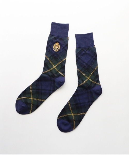 POLO RALPH LAUREN(ポロ ラルフ ローレン)の「POLO RALPH LAUREN メンズ エンブレム タータンチェック クルーソックス 92012010(ソックス/靴下・メンズ・ネイビー・26-28cm)」の1枚目の写真