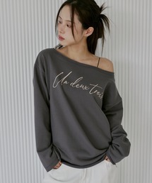 UNE MANSION | 【UNE ORIGINAL】オーバーサイズオフショルダーUNEロゴレタリング切りっぱなしスウェットトレーナー(スウェット)