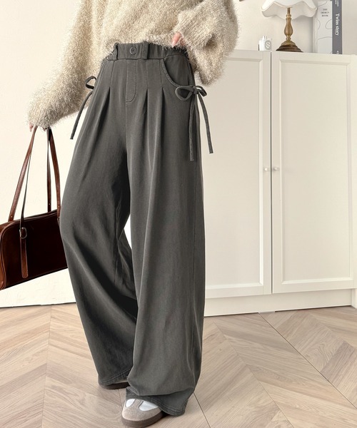 遮光パンツ　しいちゃん　黒 グレージュ セット セール】今季魅力のシルエット☆サイドリボン付きミニ裏毛パンツ