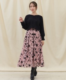 フロッキーフラワープリントスカート