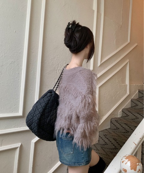kirakiraShop(キラキラショップ)の「ループヤーン シャギー Vネック ニット トップス(ニット/セーター・レディース・ブラウン/ホワイト/ピンク/ブルー・FREE)」の19枚目の写真