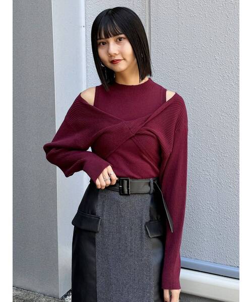 MURUA（ムルーア）の「ドッキングカシュクールニット（ニット/セーター・レディース・ブラック/ブルー/ホワイト/ボルドー・FREE）」の5枚目の写真